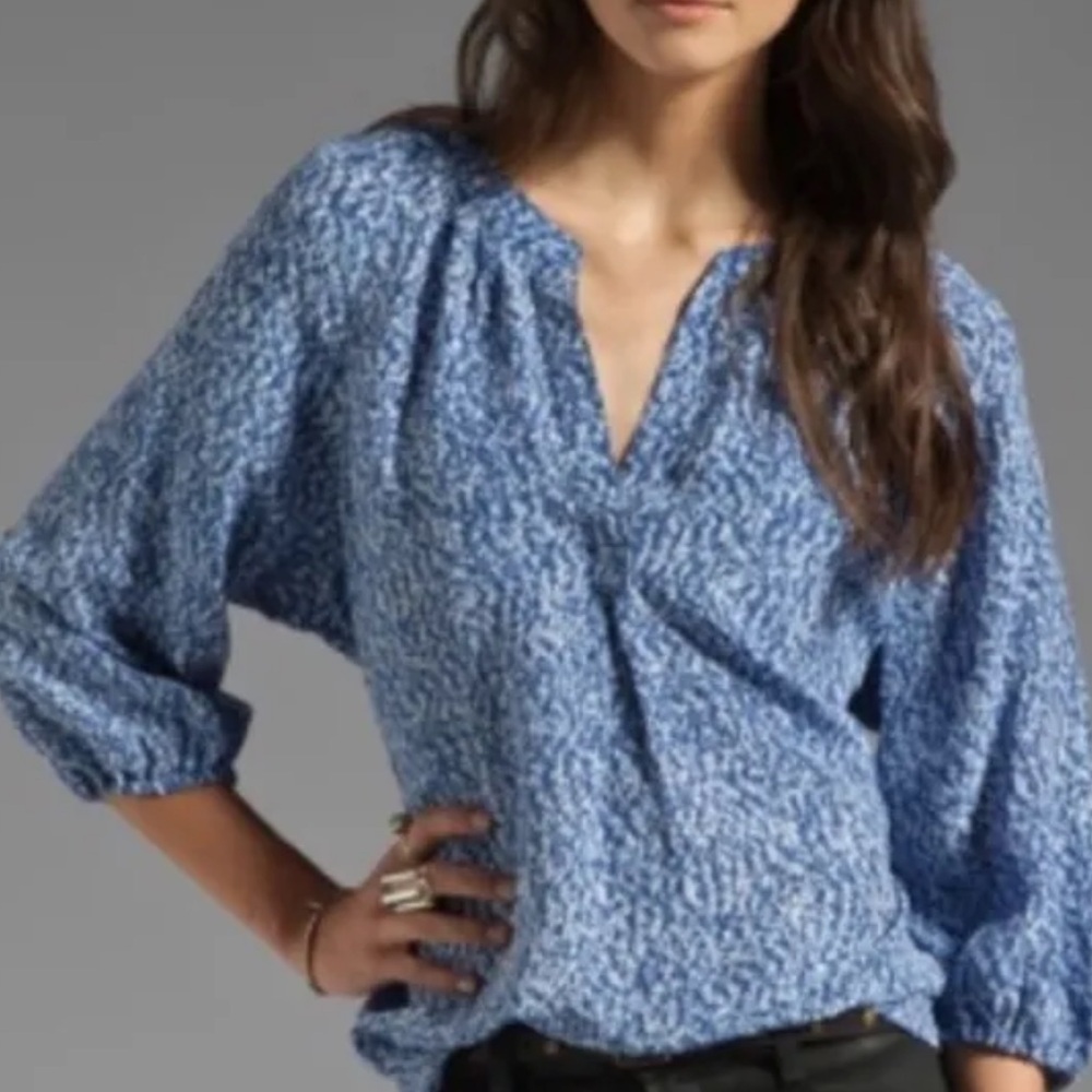 Joie Addie B Abstract Blue Silk Top small